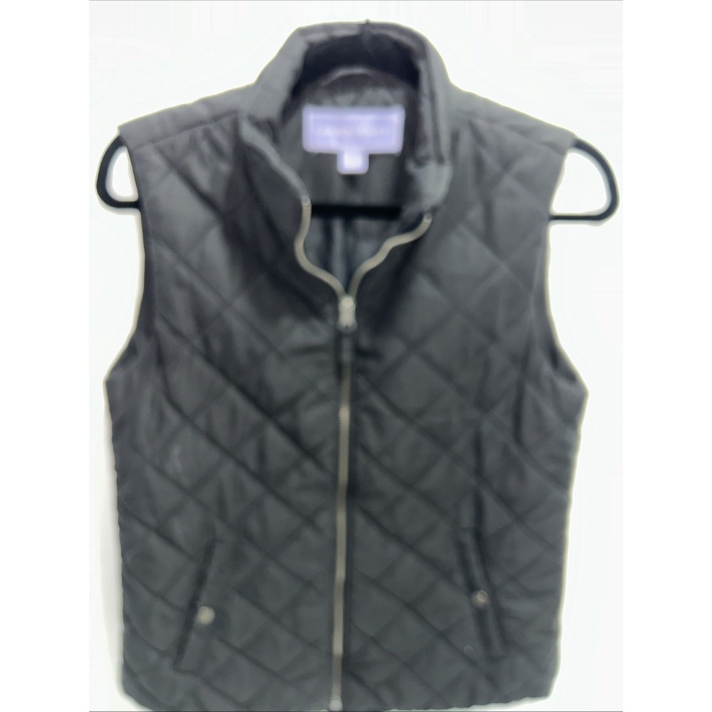 Laura Scott Quilted Puffer Vest Women's Black Zip Front Sleeveless